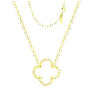 18K Gold Plated Stainless Steel Double Sided Four Leaf Clover Pendant Necklace